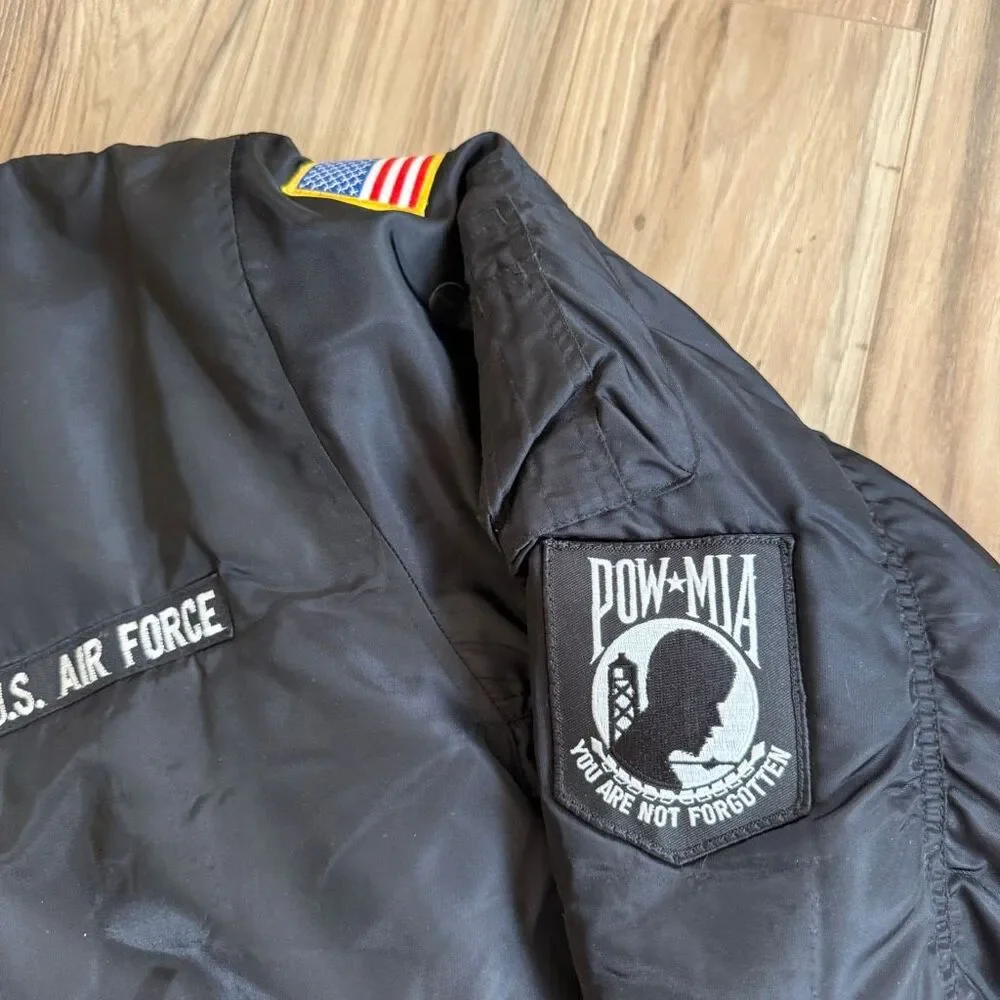 Ma1 Flyer Black Vintage Nylon Bomber Jacket Size M Black U.S. AIR FORCE PATCH